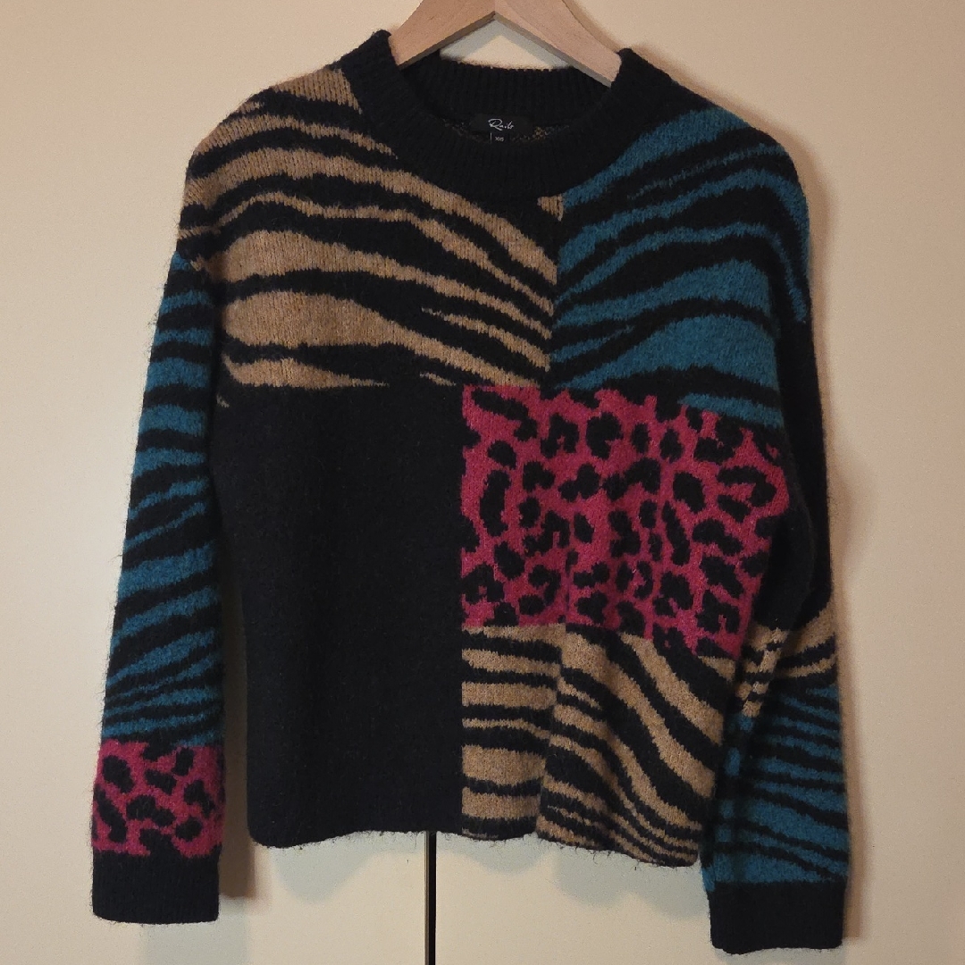 Rails Black And Teal Animal Print Sweater